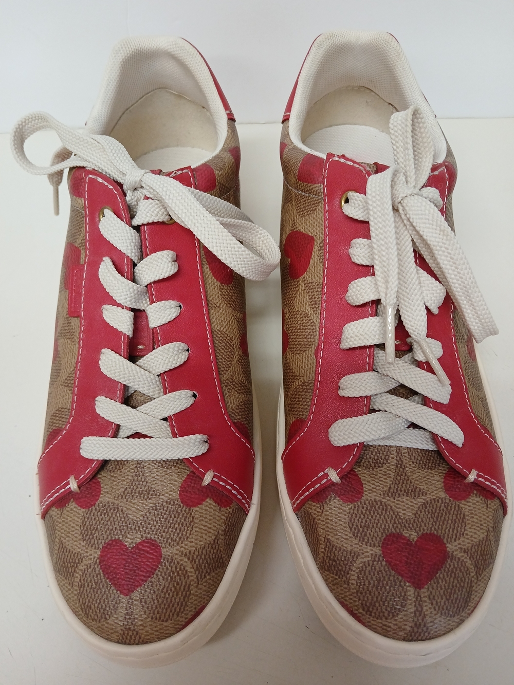 Coach Cream and Red Heart-Accent Low-Top Sneaker
